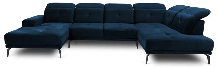 Син кадифен ъглов диван (десен ъгъл/U форма) Bretan – ELTAP