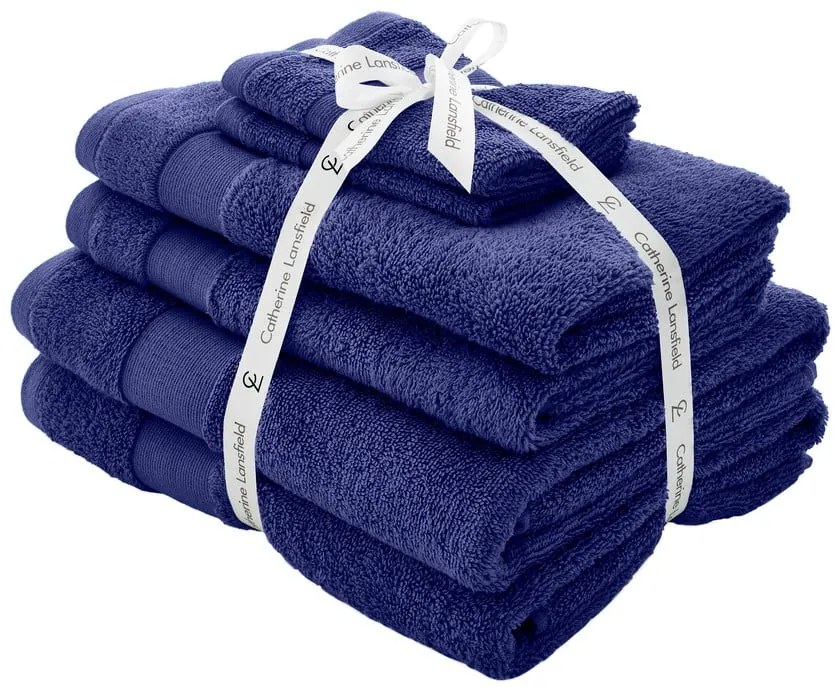 Тъмносини памучни хавлии и кърпи за баня в комплект от 6 бр. от тери Anti-Bacterial – Catherine Lansfield