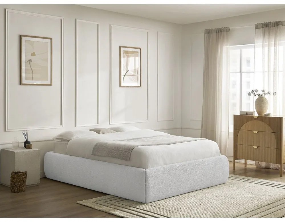 Светлосиво двойно легло 160x200 cm тапицирано с място за съхранение/без табла с включена подматрачна рамка Inera – Bobochic Paris