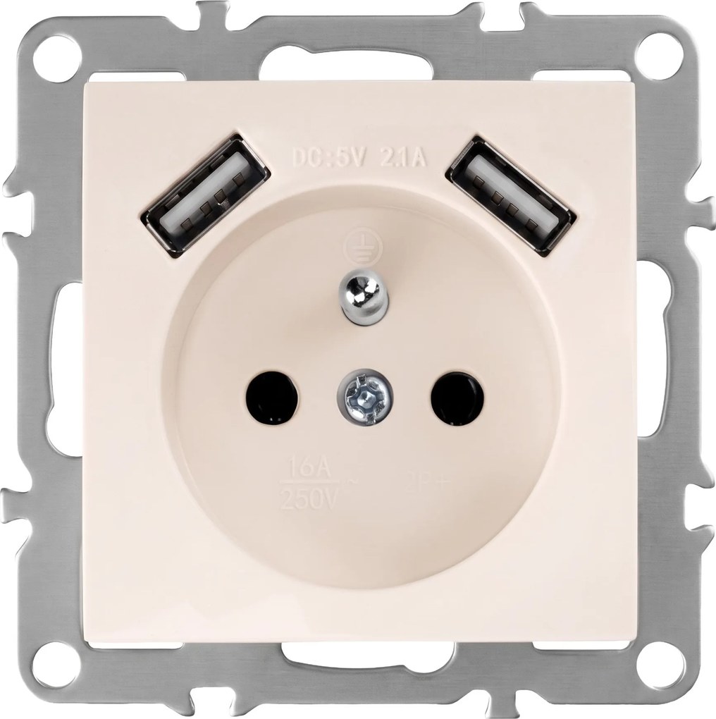 Единичен контакт със заземяване + 2x USB-A OSTE JNH003-G Beige