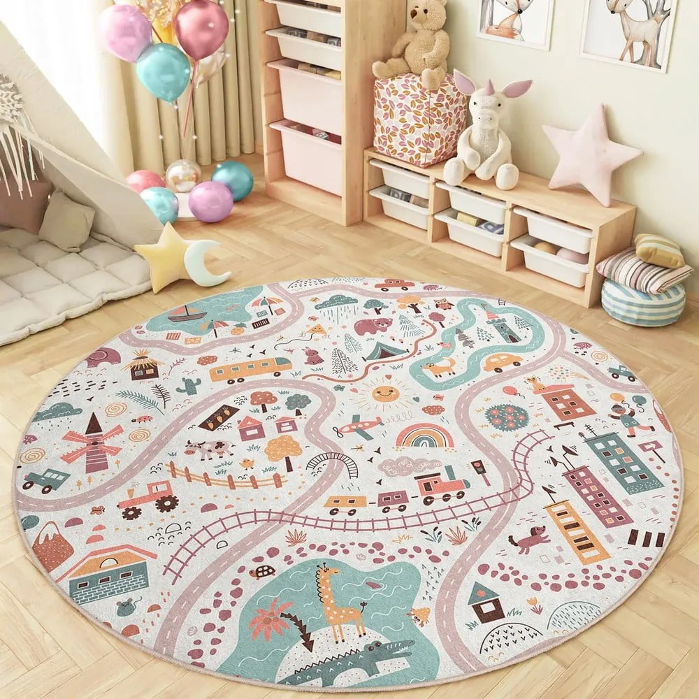 Детско килимче за игра подходящо за пране ø80 cm Furry World – Mila Home