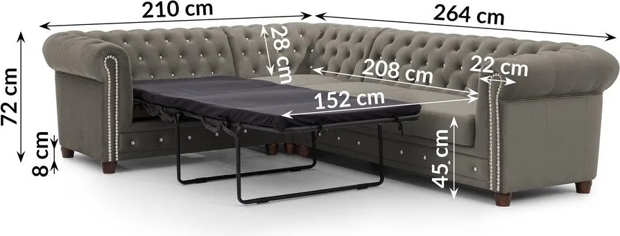 Сив кадифен разтегателен ъглов диван (ляв ъгъл L форма) York Blik – Ropez