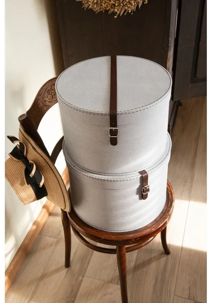 Светлосиви картонени кутии за съхранение с капаци в комплект от 2 бр. ø 37,5x25,5 cm Rut – Bigso Box of Sweden