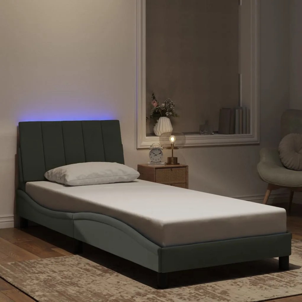 3213751 vidaXL Рамка за легло с LED осветление без матрак Hanko, светлосива, 90x190 см, кадифе