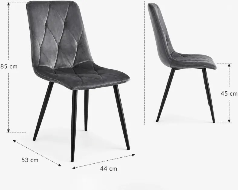 AMELI VELVET, тапициран стол за трапезария с метални крака Сив