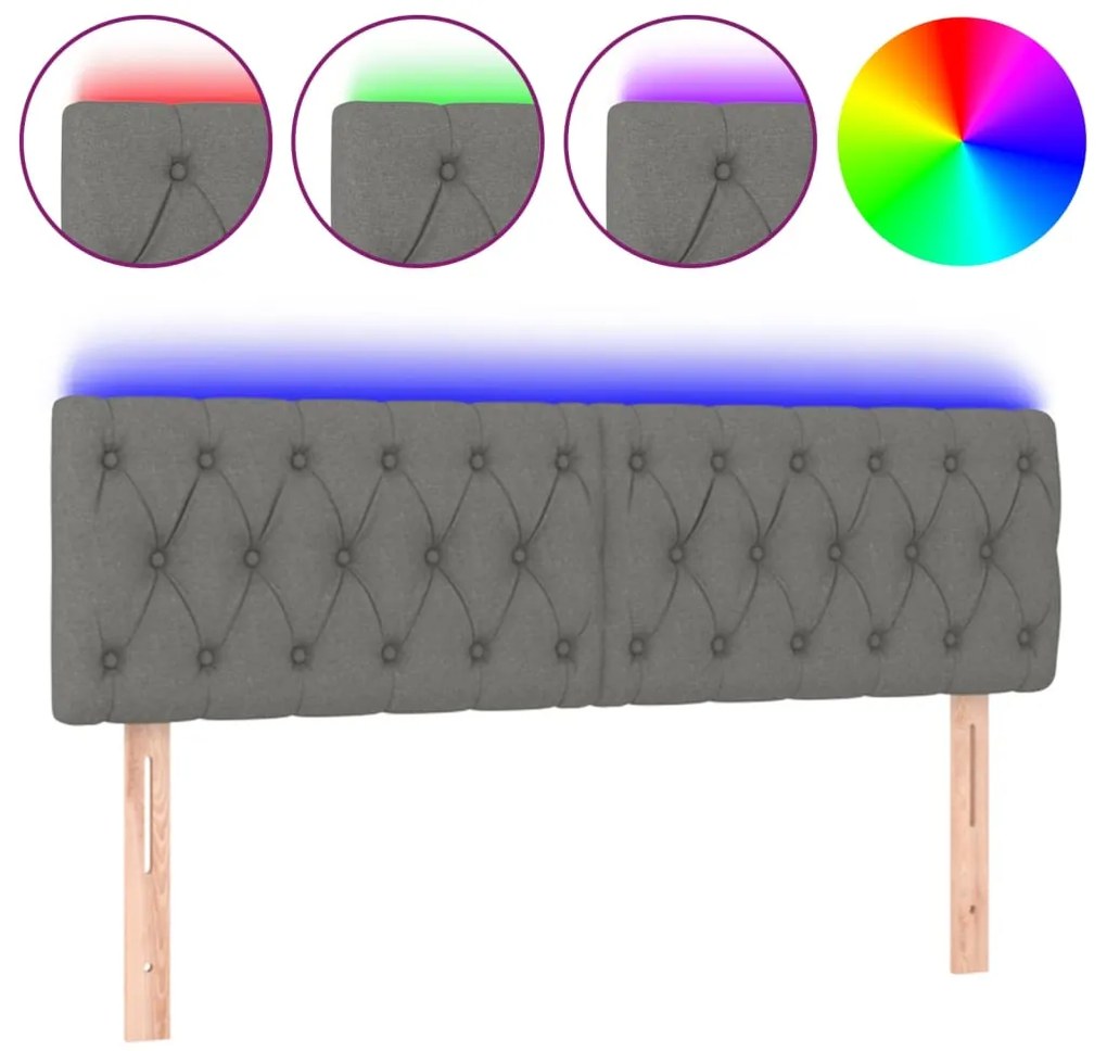 3121955 vidaXL LED горна табла за легло, тъмносива, 160x7x78/88 см, плат