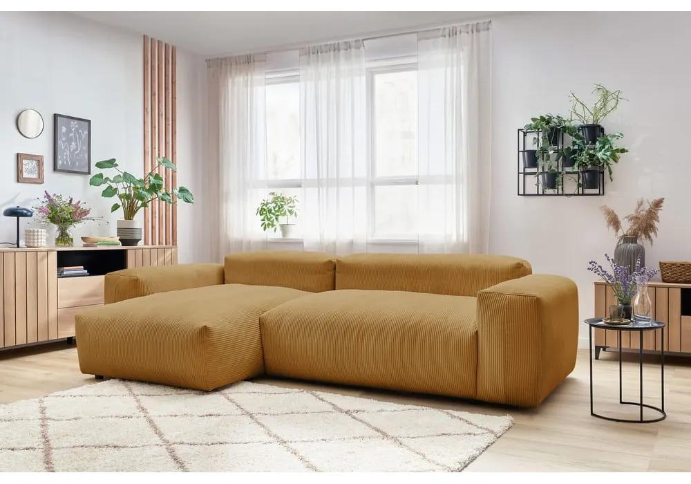 Ъглов диван от велур (ляв ъгъл) в цвят горчица Lafayette - Bobochic Paris