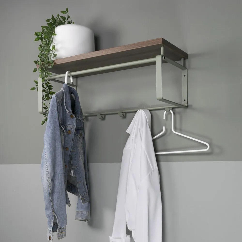 Кафява/сиво-зелена метална стенна закачалка с рафт 70 cm Rex – Spinder Design