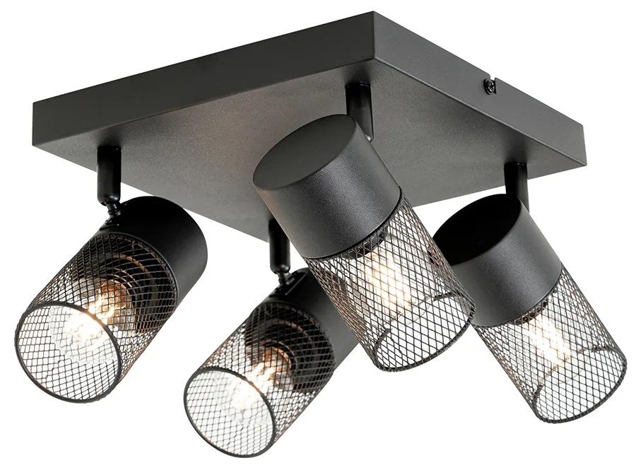 Индустриален таванен прожектор черен 4-светлина регулируем - Jim