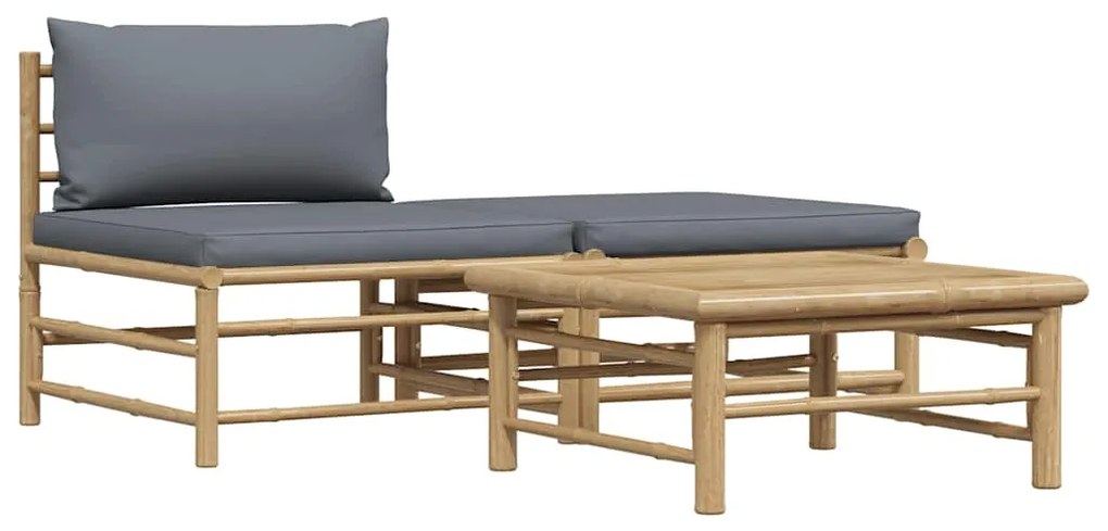 313150 vidaXL Градински лаундж комплект тъмносиви възглавници 3 части бамбук