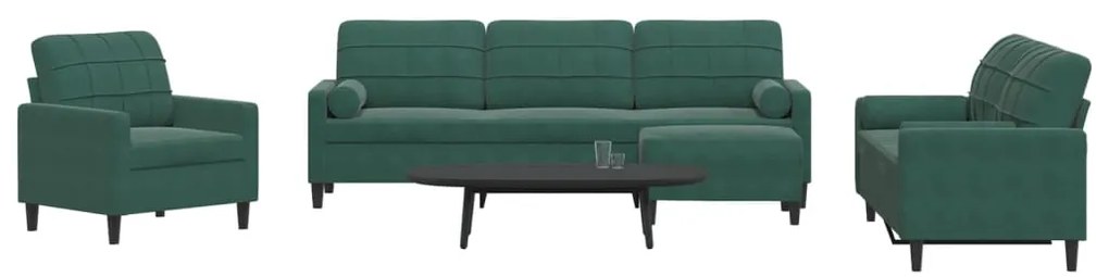 3278463 vidaXL Мека мебел от 4части с възглавници и болстери тъмнозелен кадифе
