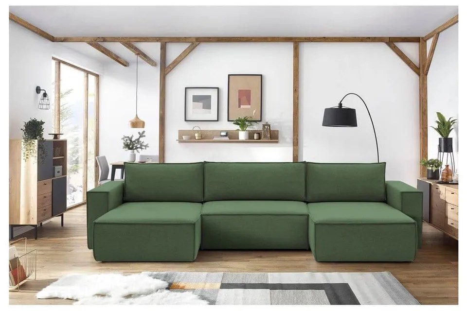 Зелен ъглов диван (U-образен) Nihad - Bobochic Paris