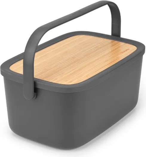 Кутия за хляб Brabantia Nic 1003255, 39.5 см, Бамбуков капак, Дръжка за носене, Тъмносив