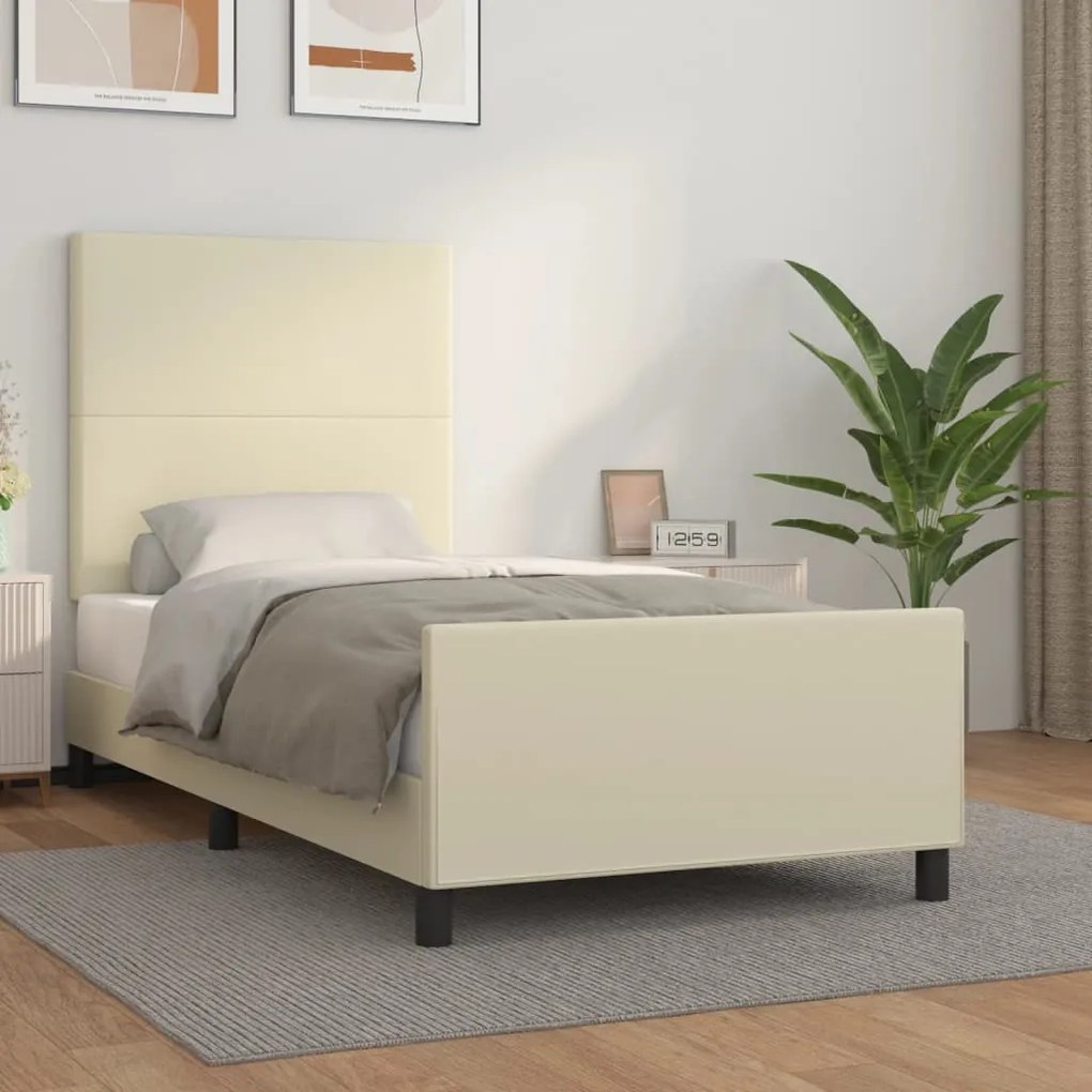 3125429 vidaXL Рамка за легло с табла, кремава, 90x200 см, изкуствена кожа