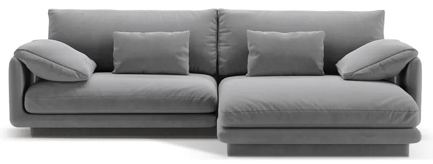 Светлосив кадифен ъглов диван (десен ъгъл) Torino – Micadoni