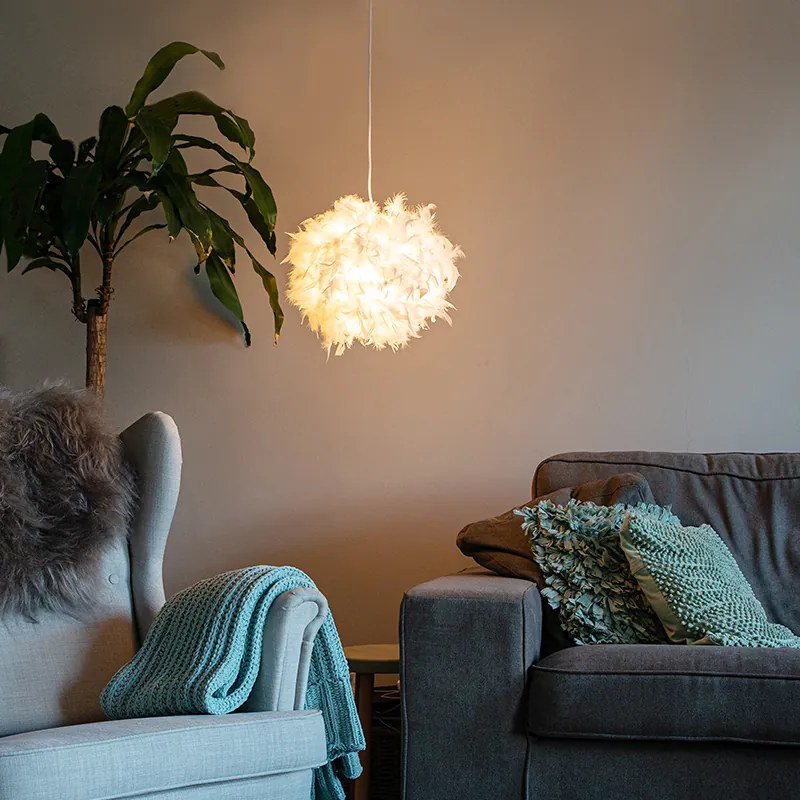 Висяща лампа в кънтри стил бяла с пера - Feather