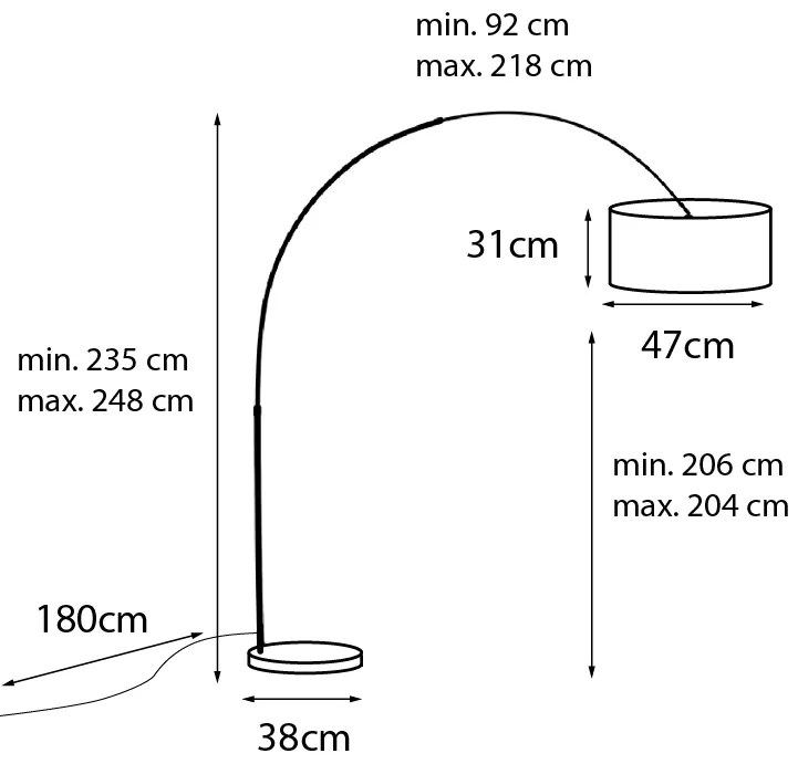Модерна дъгова подова лампа черна с двоен абажур черен със злато - XXL