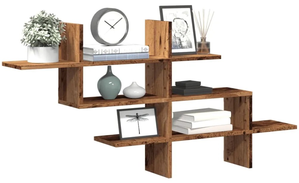 853270 vidaXL Стенен рафт, старо дърво, 124,5x18x60,5 см, инженерно дърво