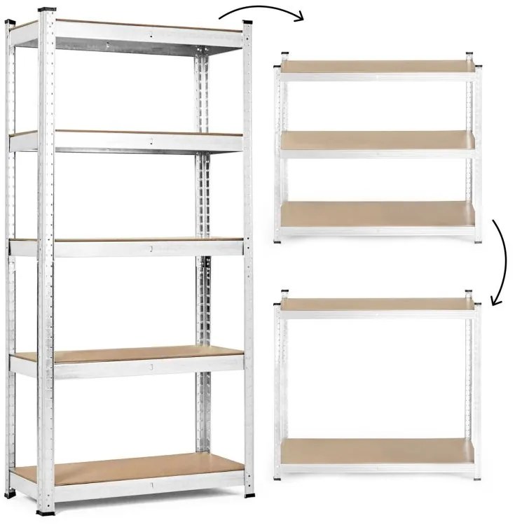 Стабилен метален стелаж за съхранение с 5 рафта 180 x 90 x 30 cm