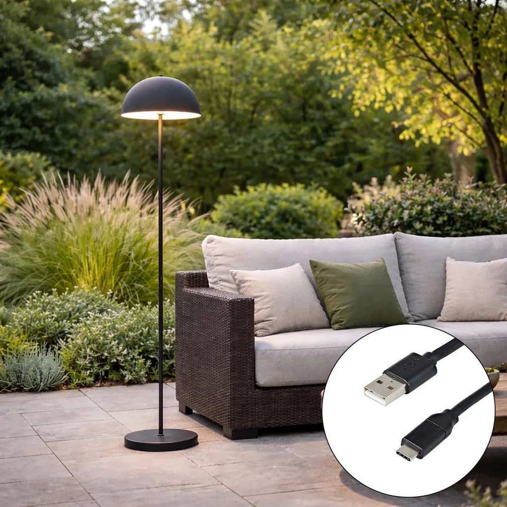 Подова лампа за външен монтаж черна акумулаторна 3-степенна димируема - Keira