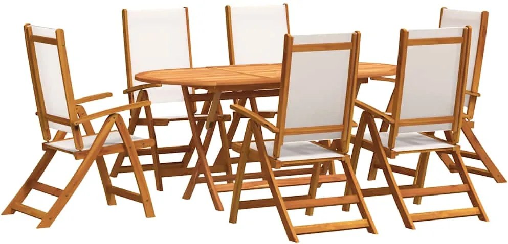 3279287 vidaXL Градински трапезен комплект, 7 части, акация масив и textilene