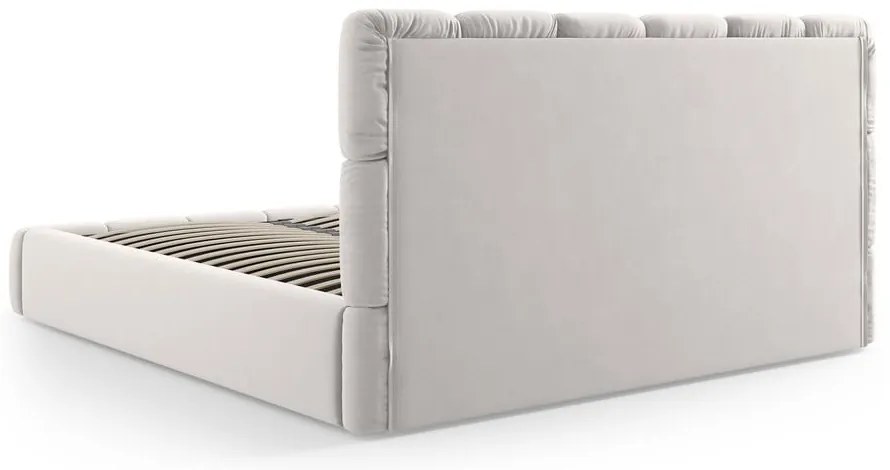 Светлосиво тапицирано кадифено двойно легло с място за съхранение с включена подматрачна рамка 180x200 cm Bellis – Micadoni