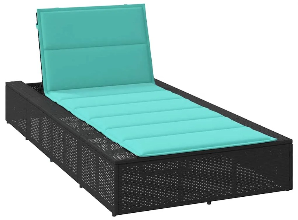 4104210 vidaXL Шезлонг с плаваща възглавница Black Poly Rattan