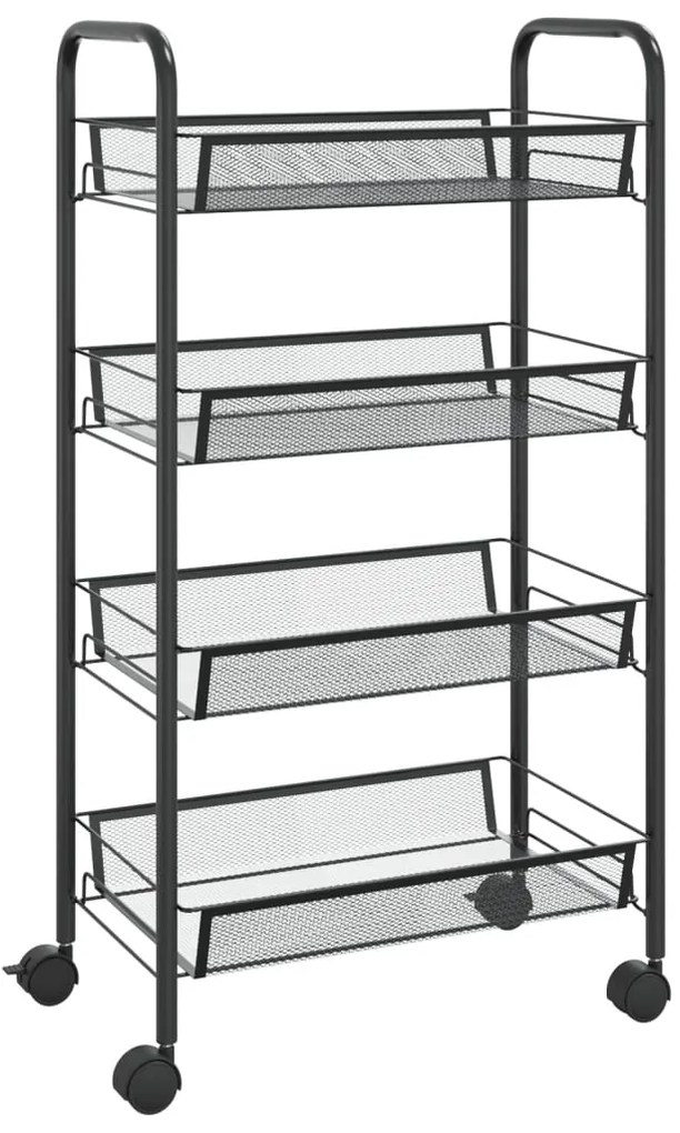 336325 vidaXL Кухненска количка на 4 нива, черна, 46x26x85 см, желязо