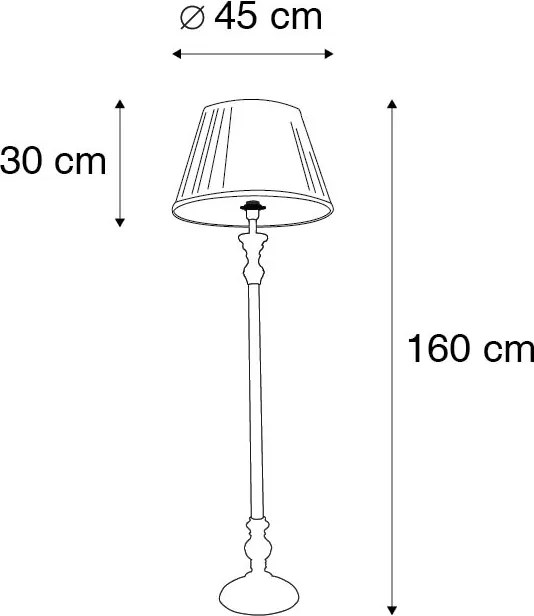 Рустикална подова лампа сива с бял плътно сгънат абажур - Classico