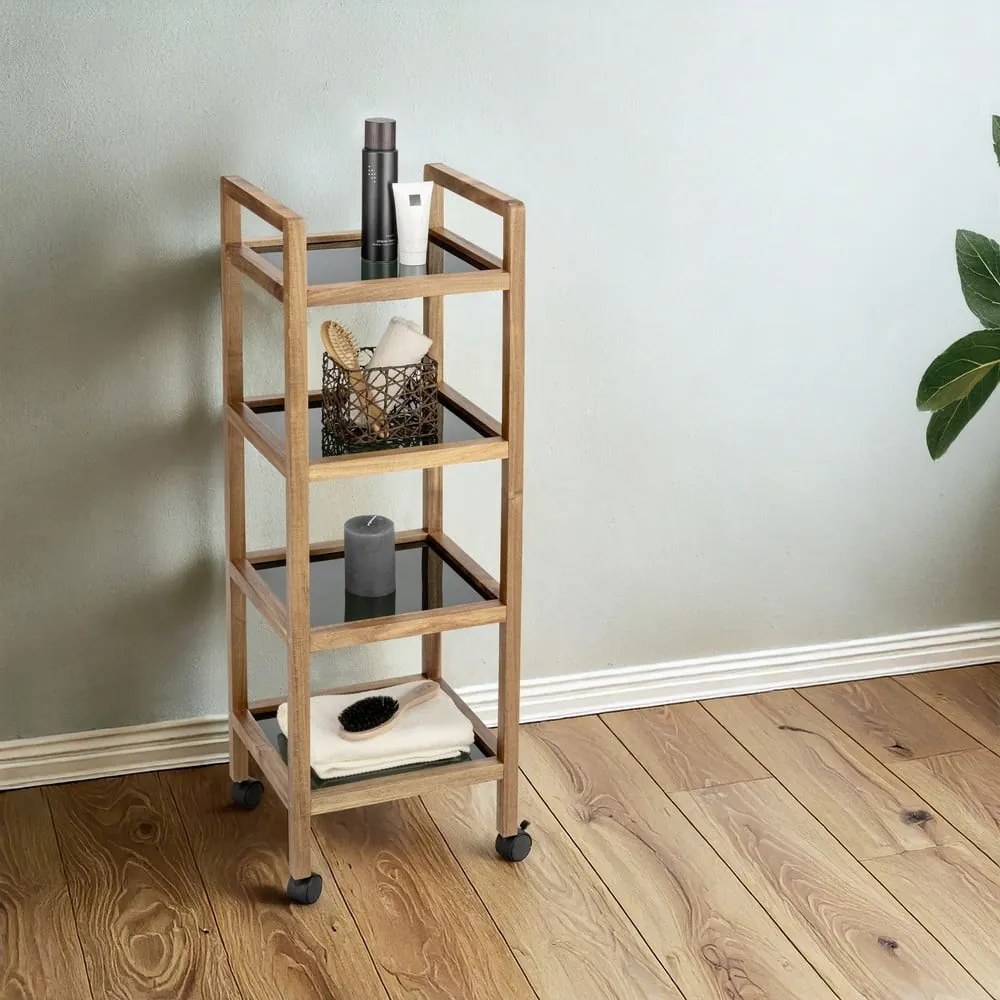 Рафт за баня от масивна акация в черен и естествен цвят 35x101,5 cm Fondi – Wenko