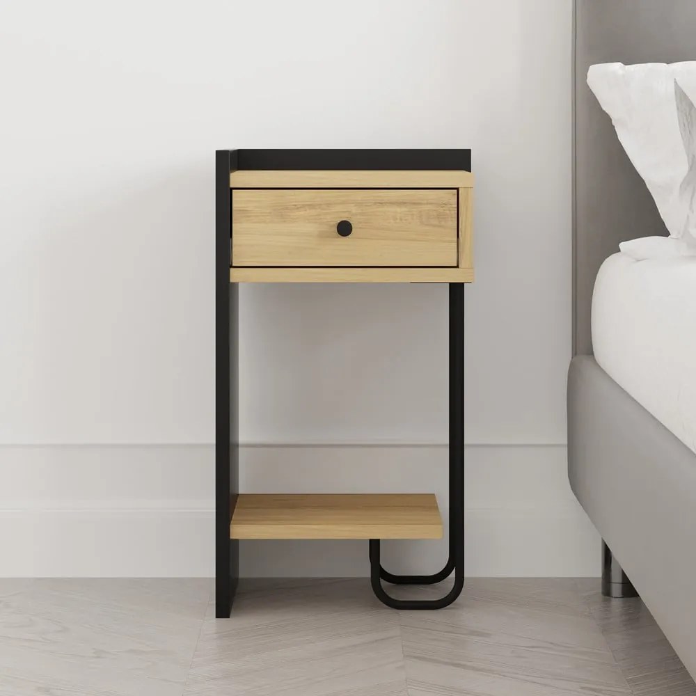 Нощно шкафче с рафтове от черен/естествен дъб Mercure - Marckeric