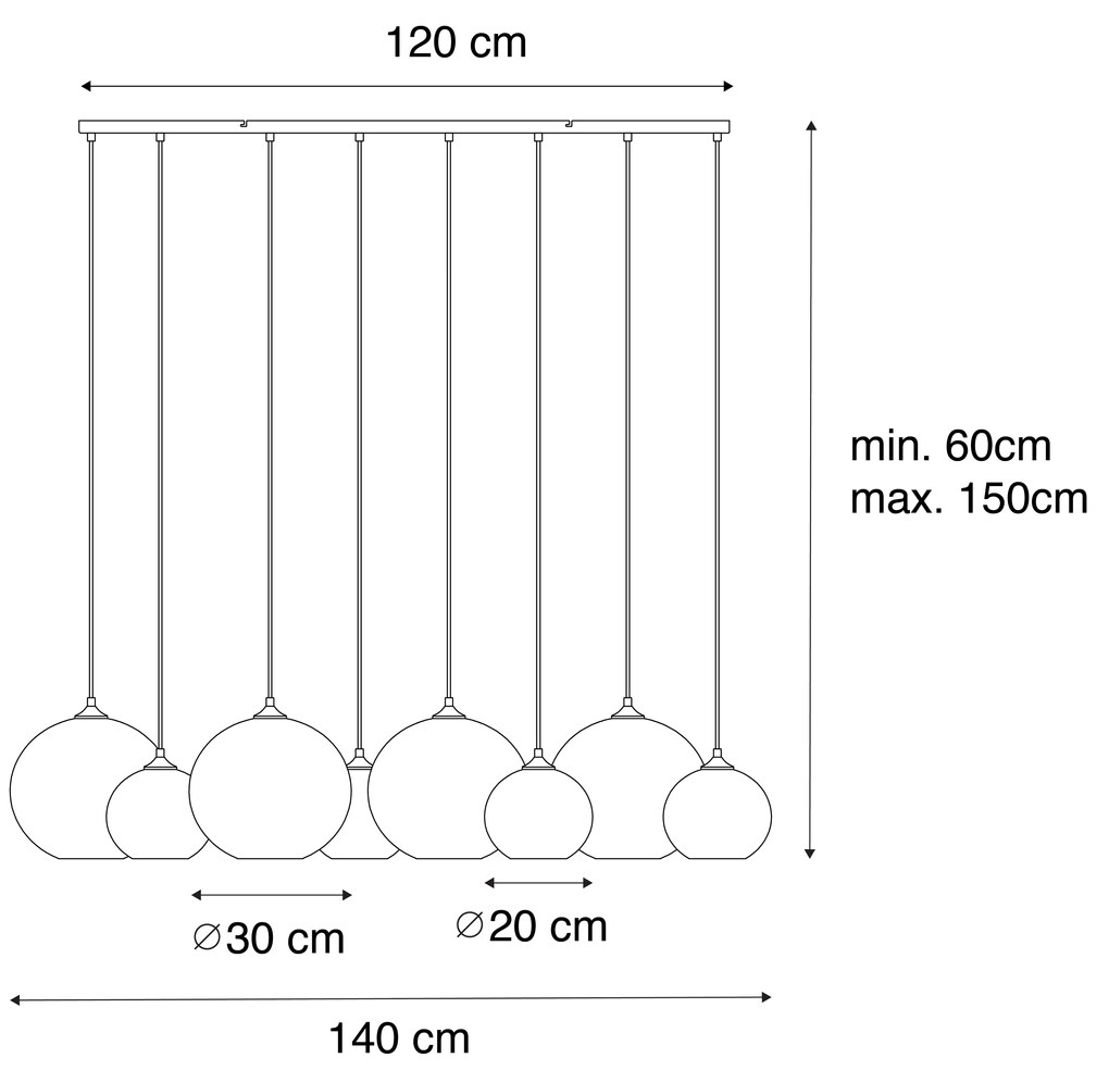 Висяща лампа в стил арт деко тъмно бронзова с кехлибарено стъкло 8-светлина - Sandra