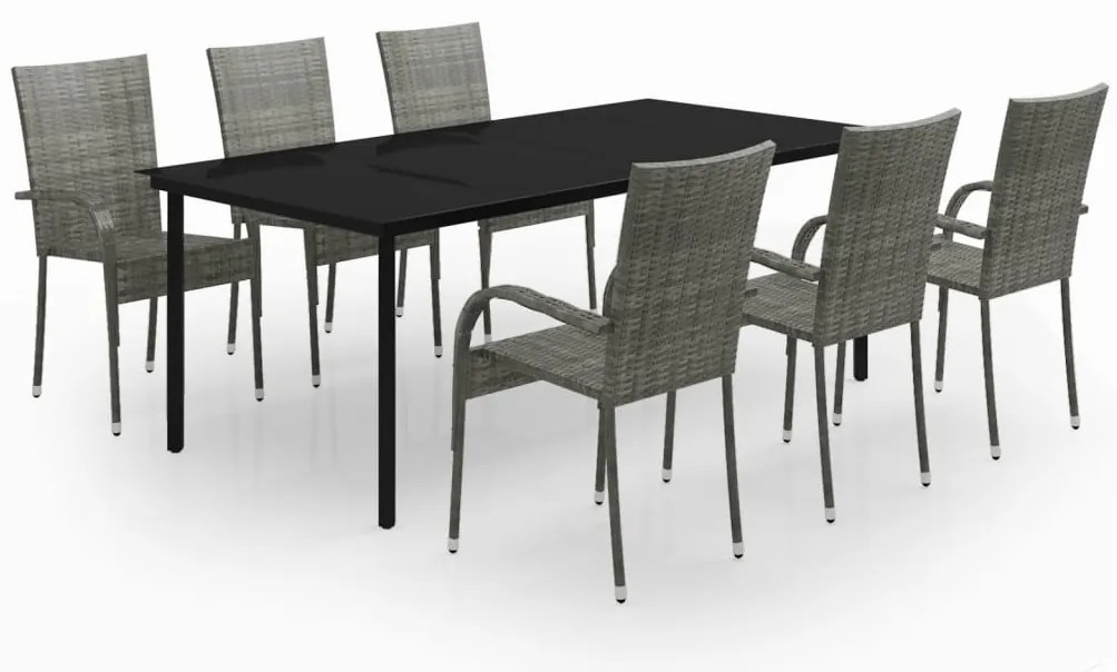 3099393 vidaXL Градински трапезен комплект, 7 части, сиво и черно