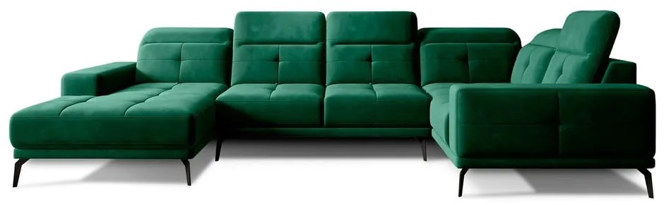 Зелен кадифен ъглов диван (десен ъгъл/U форма) Neviro – ELTAP
