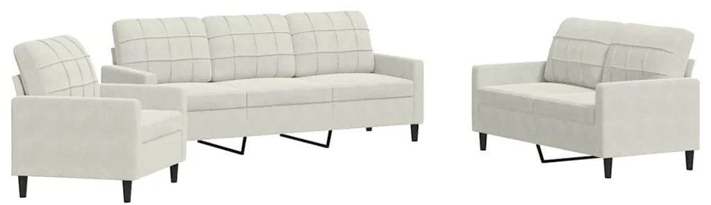 3278359 vidaXL Комплект дивани от 3 части с възглавници, кремав, кадифе