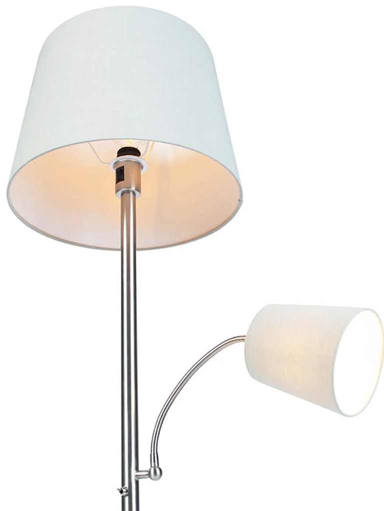 Интелигентна подова лампа стомана с сив абажур с WiFi A60 и E14 - Retro