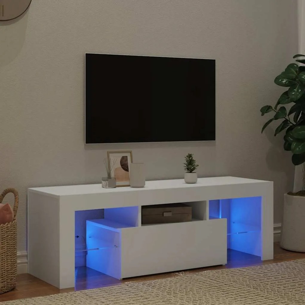 804346 vidaXL ТВ шкаф с LED осветление, бял, 120x35x40 см