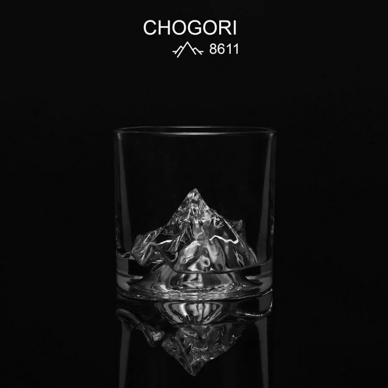 Комплект чаши за уиски LIITON K2, 250 мл, 2 бр, Удебелени стени, 3D релефно дъно с формата на връх К2, Прозрачен