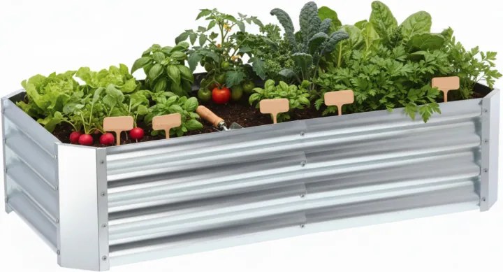 Правоъгълна повдигната метална градинска леха в сребрист цвят 240 × 120 × 30 cm