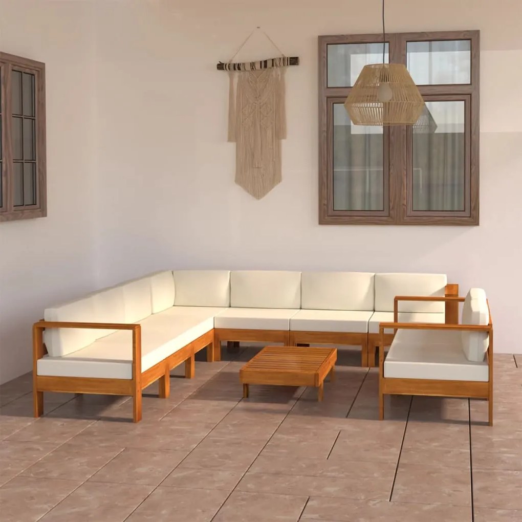 3057942 vidaXL Градински комплект с възглавници, 9 части, 100x60 см, акациево дърво