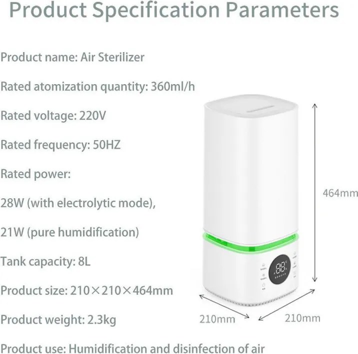 Овлажнител и стерилизатор за въздух 2в1 Attractive BREEZE, За до 40 м2, 8 л, 360мл/ч, 3 степени, Тъчскрийн, Водна и стерилизационна мъгла, Бял