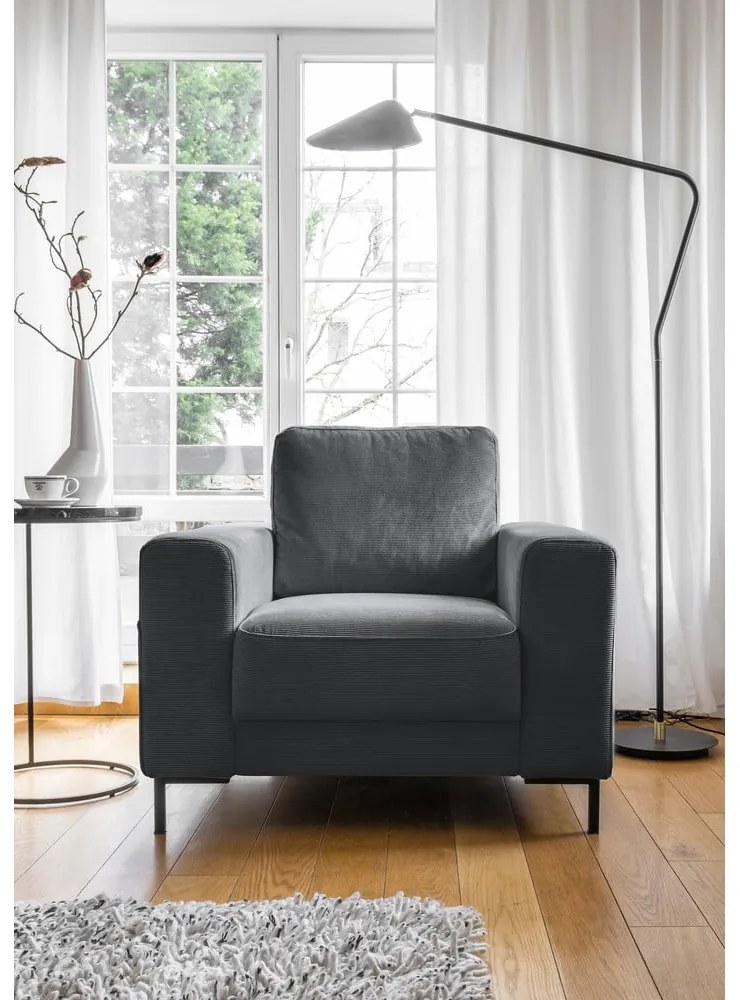 Тъмносиво кресло от рипсено кадифе Lofty Lilly – Miuform