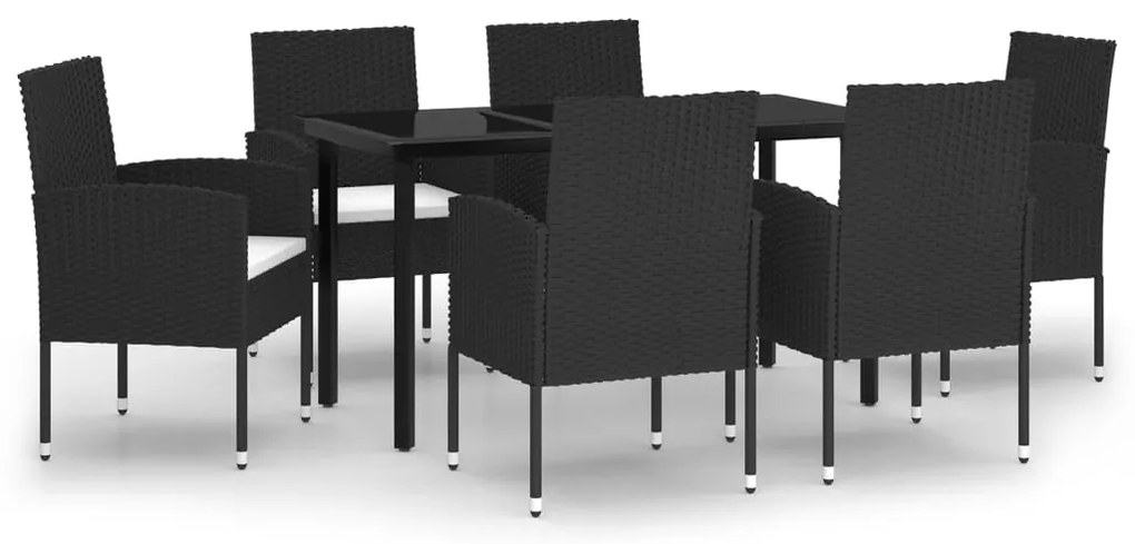 3099604 vidaXL Градински трапезен комплект, 7 части, черен