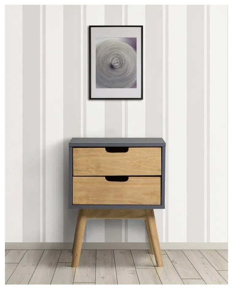 Сиво-кафяво нощно шкафче, изработено от масивна борова дървесина Baku - Marckeric