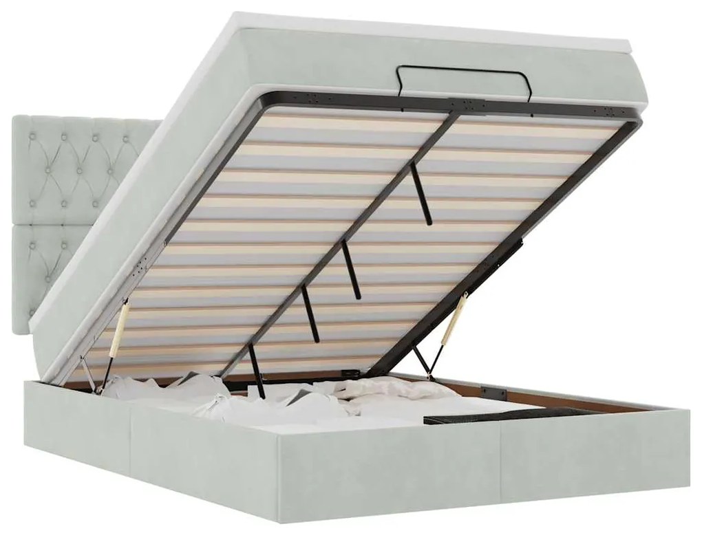 3314396 vidaXL Османска легло с матраци и LED, светлосиво, 140x200 см, кадифе