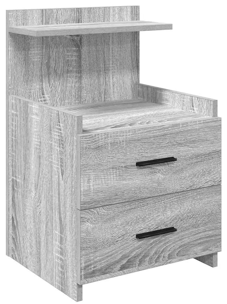 858642 vidaXL Нощно шкафче с 2 чекмеджета, сиво, цвят Сонома, 40x36,5x62 см