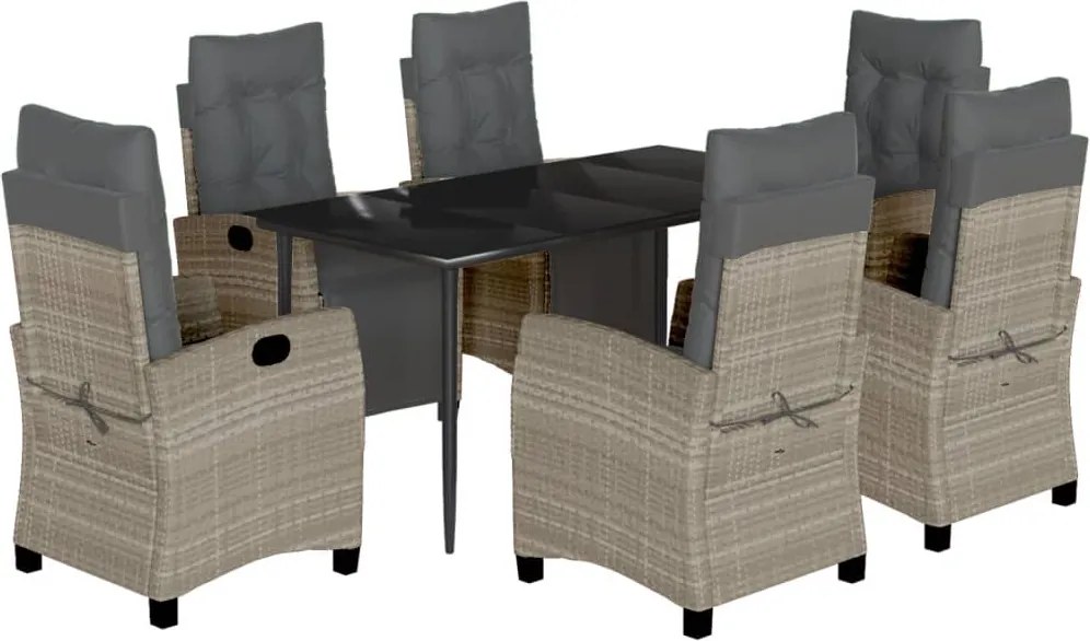 3213034 vidaXL Градински комплект 7 части с възглавници светлосив полиратан