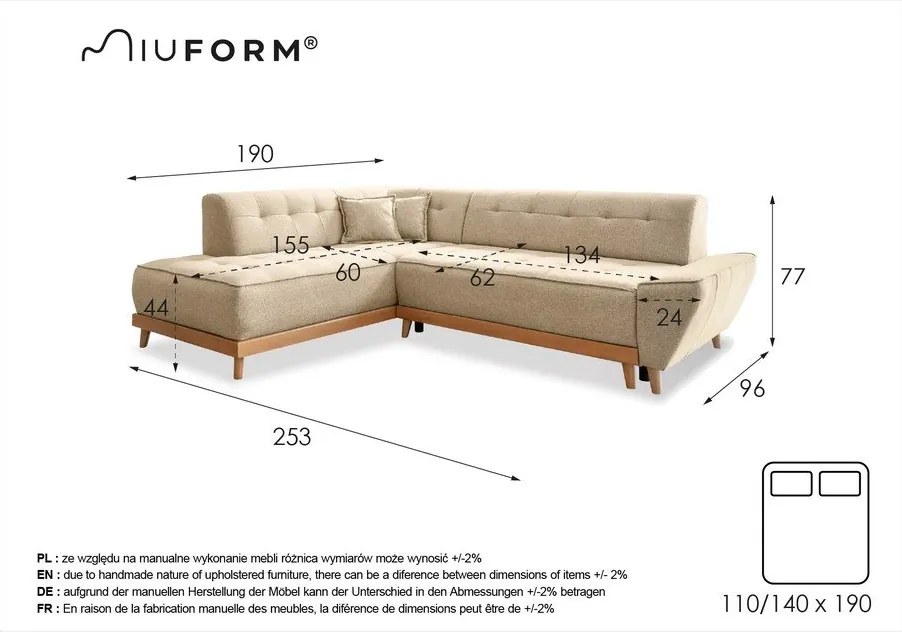 Бежов ъглов разтегателен диван ляв ъгъл, Dazzling Daisy - Miuform