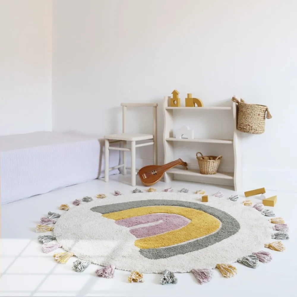 Кремав ръчно изработен памучен детски килим подходящ за пране ø110 cm Rainbow Moss – Nattiot
