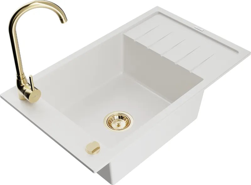 Mexen Elias мивка гранитна 1-камерна с отцедник и кухненски смесител Telma, бял - 6511-20-670200-50